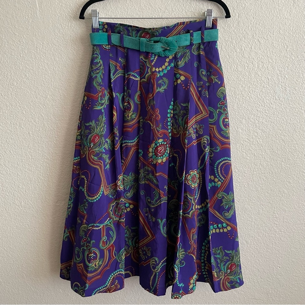 Vintage Jacques Vert Paisley Plum Purple Pleated Skirt